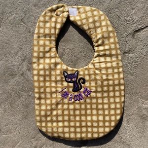 Handmade embroidered Halloween black cat baby bib
